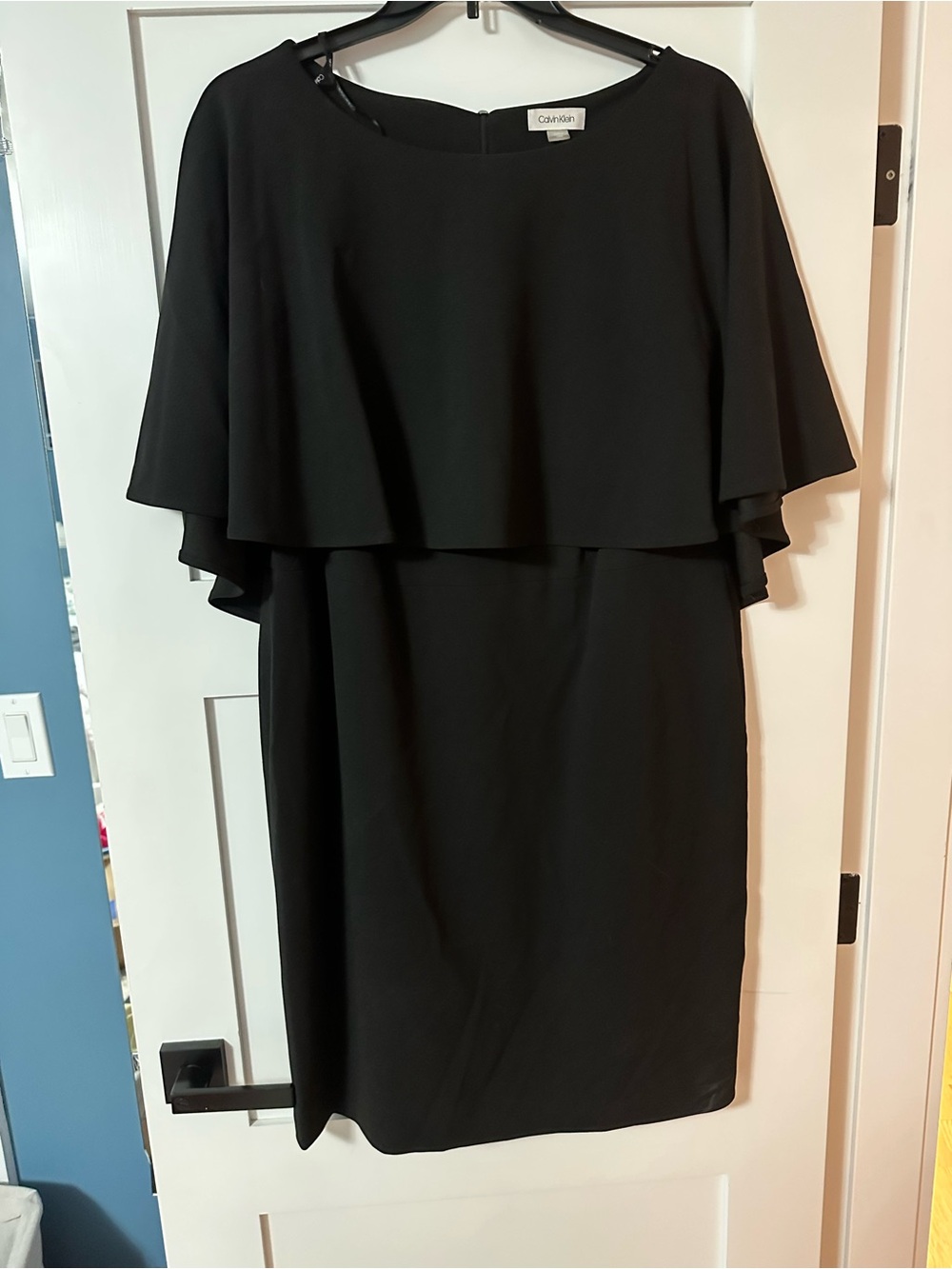 Calvin Klein sheath dress with capelet overlay